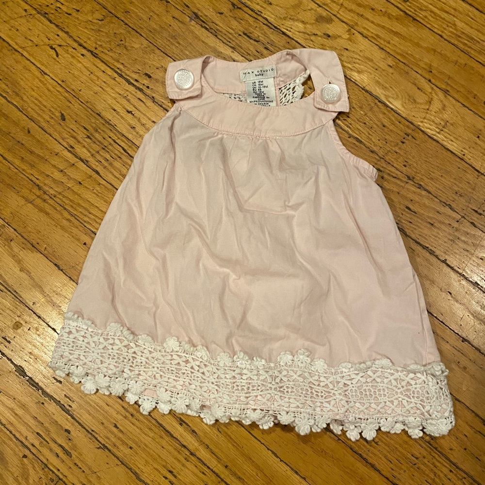 Max Studio Baby 18 months pink dress with lovely lace detail.